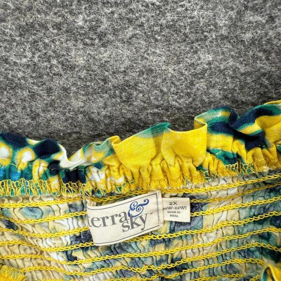 Terra & Sky Blouse Women 2X Plus Yellow Geometric 3/4 Sleeve Square Neck Cotton - Picture 3 of 7